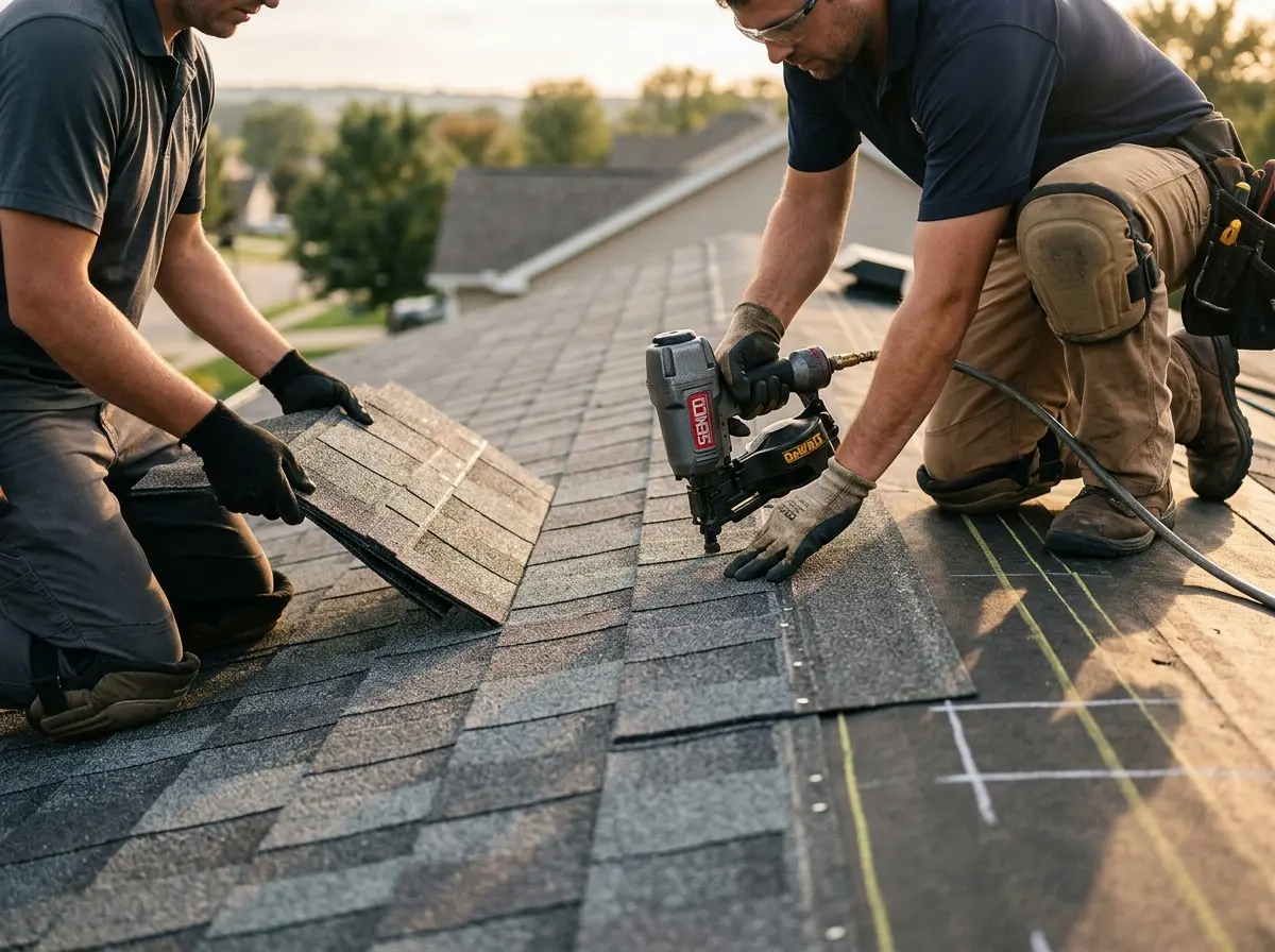 Professional roofer working on a residential roof in Altamonte Springs